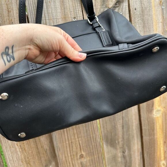 Coach Peyton Leather Double Zip Carryall Tote Bag Black Large - Picture 10 of 12